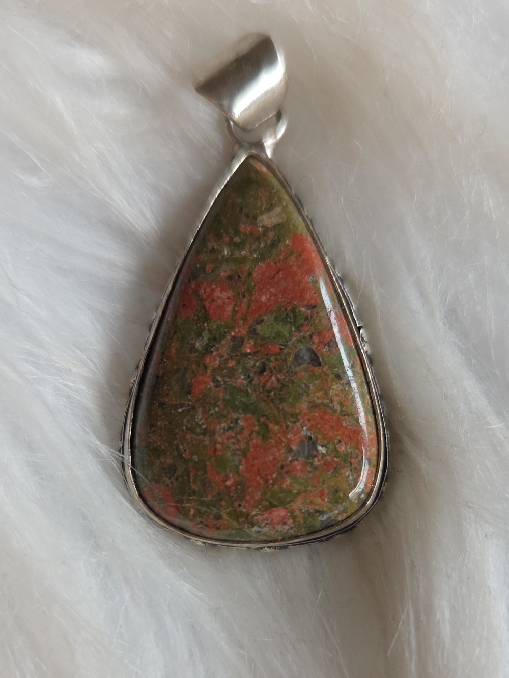 Unakite Silver Plated Gemstone Necklace Pendant